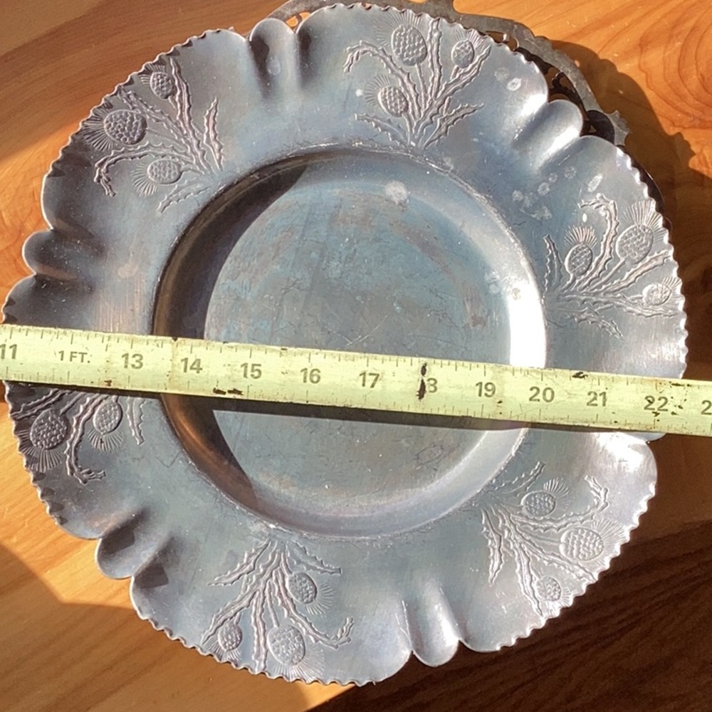 ⚜️ PEWTER CONEFLOWER SILVER VINTAGE ORNATE TRAY 10” Art Nouveau EVC - Picture 2 of 16
